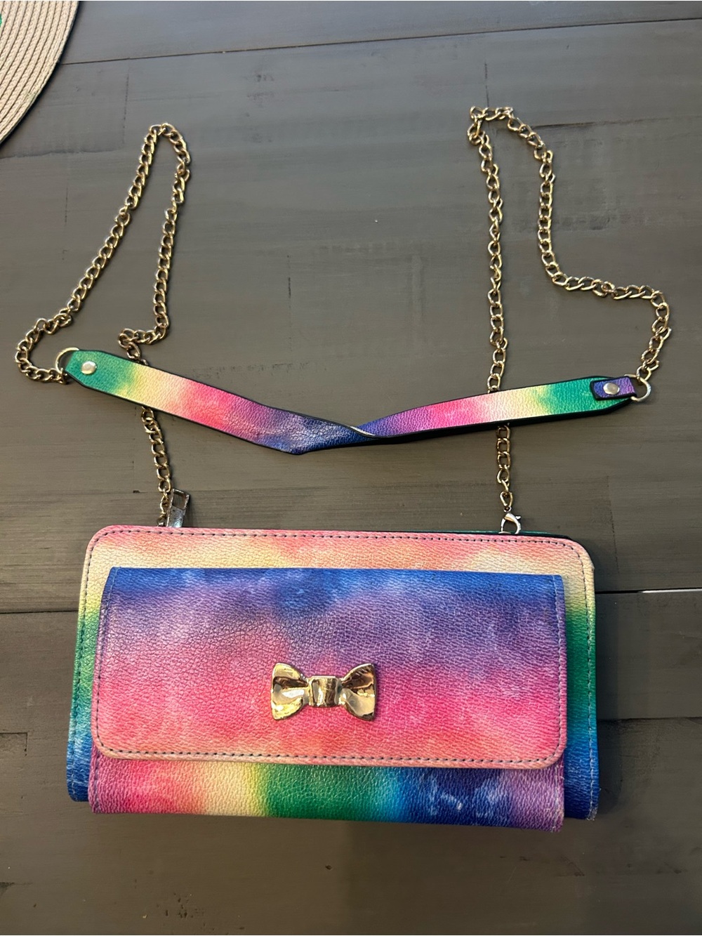 Rainbow Bow Crossbody Wallet - Gold Accent